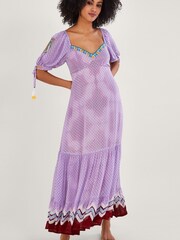 Monsoon Purple Chevron Trim Print Maxi Dress - Image 3 of 7