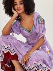 Monsoon Purple Chevron Trim Print Maxi Dress - Image 5 of 7