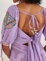 Monsoon Purple Chevron Trim Print Maxi Dress - Image 6 of 7