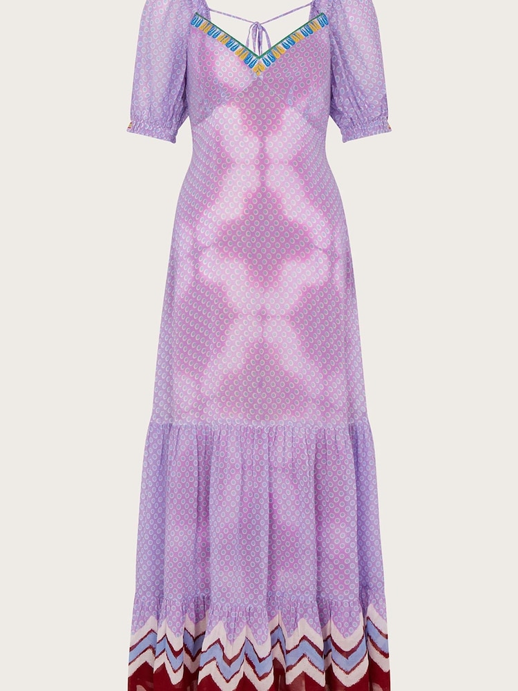Monsoon Purple Chevron Trim Print Maxi Dress - Image 7 of 7