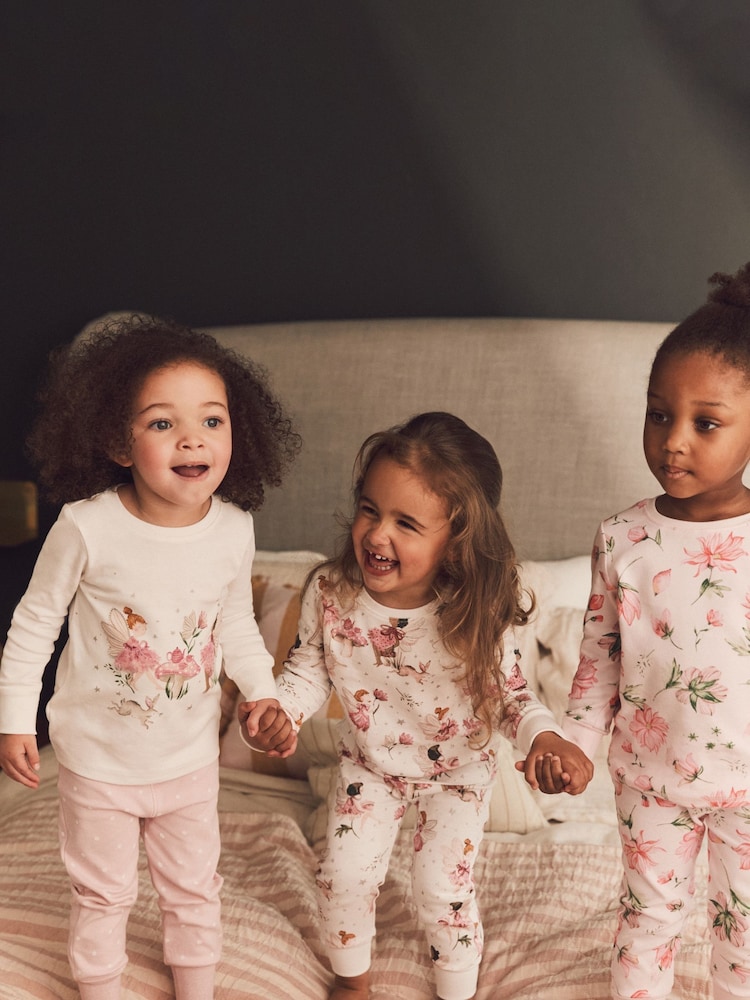 Rosa/Ecru/Fee - Kuscheliger Langarm-Pyjama mit Print im 3er-Pack (9M.–8J.) - Bild 1 von 8
