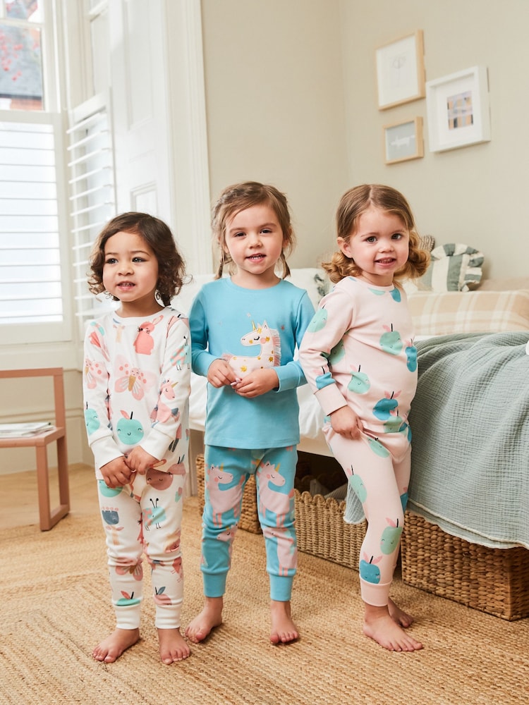 Rose/bleu personnage licorne - Lot de 3 pyjamas imprimés en se blouson manches longues (9mois -8ans) - Image 3 of 9