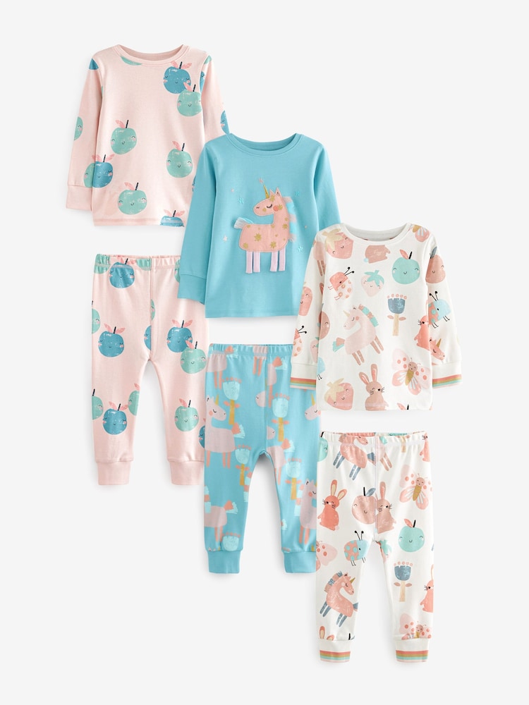 Rose/bleu personnage licorne - Lot de 3 pyjamas imprimés en se blouson manches longues (9mois -8ans) - Image 4 of 9