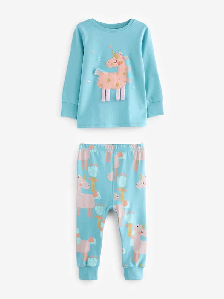 Rose/bleu personnage licorne - Lot de 3 pyjamas imprimés en se blouson manches longues (9mois -8ans) - Image 6 of 9