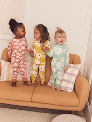 Multicoloured Floral 3 Pack 100% Cotton Long Sleeve Printed Snuggle Pyjamas (9mths-8yrs) - Image 1 of 1