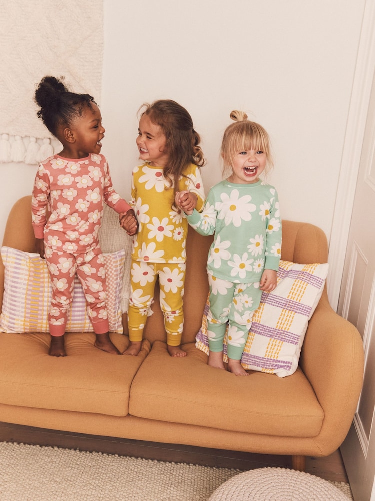 Multicoloured Floral 3 Pack 100% Cotton Long Sleeve Printed Snuggle Pyjamas (9mths-8yrs) - Image 1 of 1