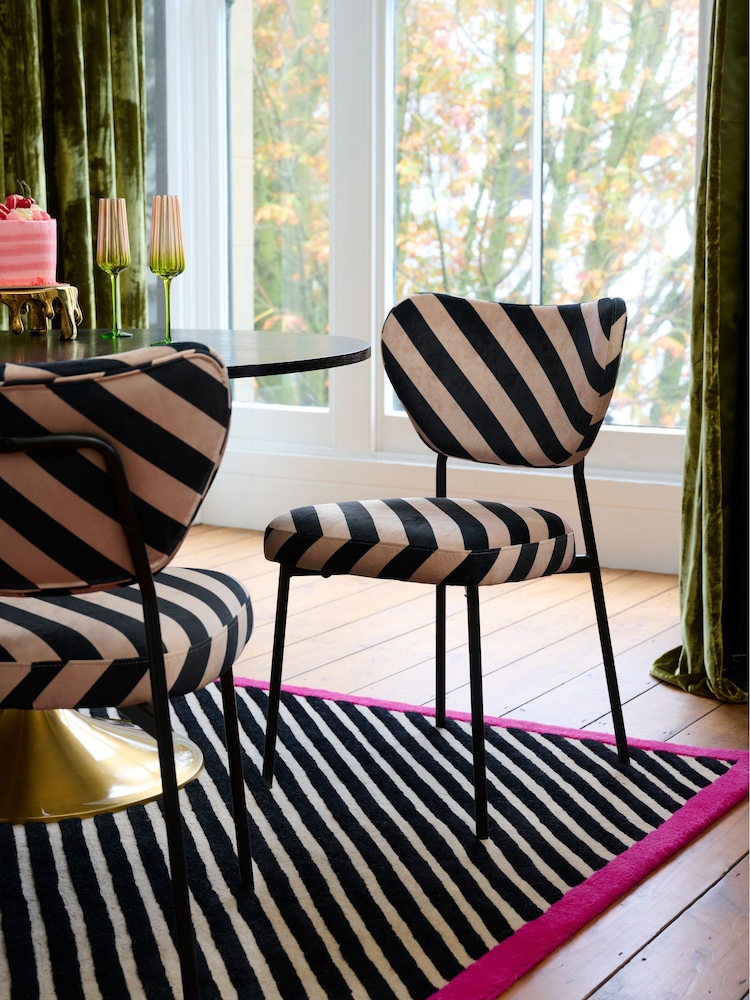 Rockett St George Set of 2 Studio Stripe Velvet Sand and Black Perfect Dining Chairs - Image 1 of 6