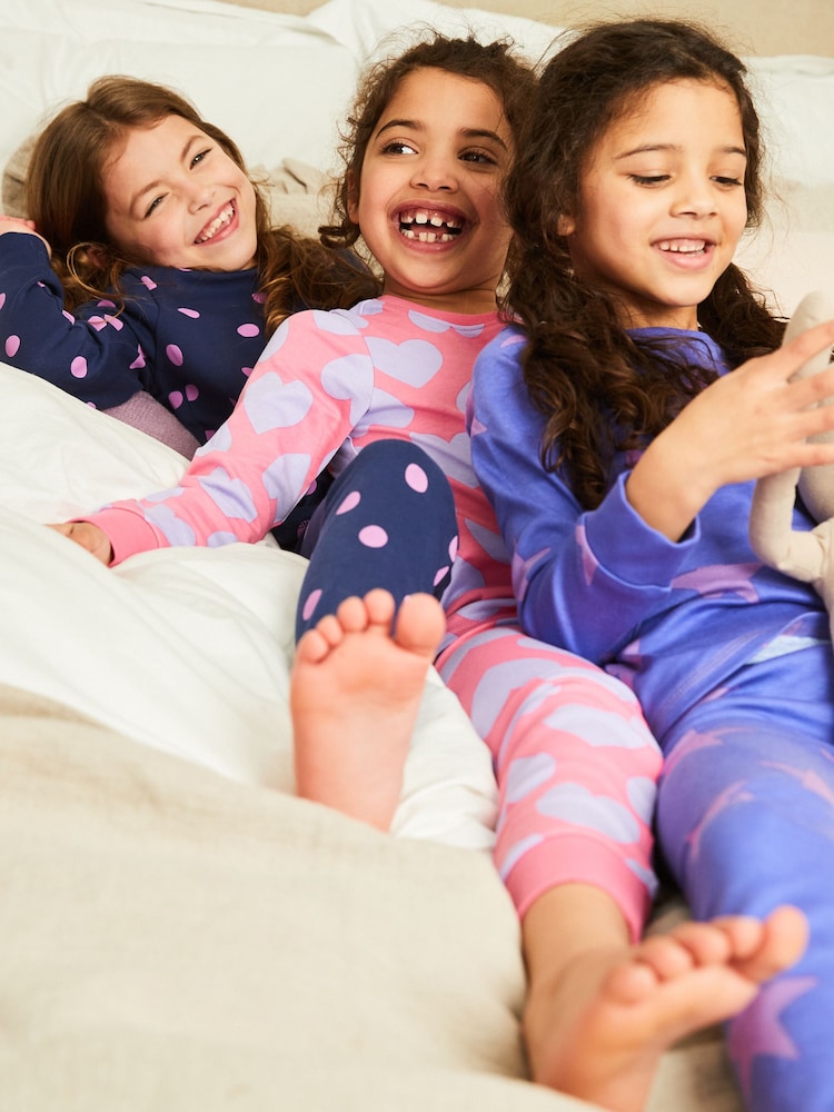 Pink/Purple Heart, Spot And Star Pyjamas 3 Pack (9mths-12yrs) - Image 2 of 8