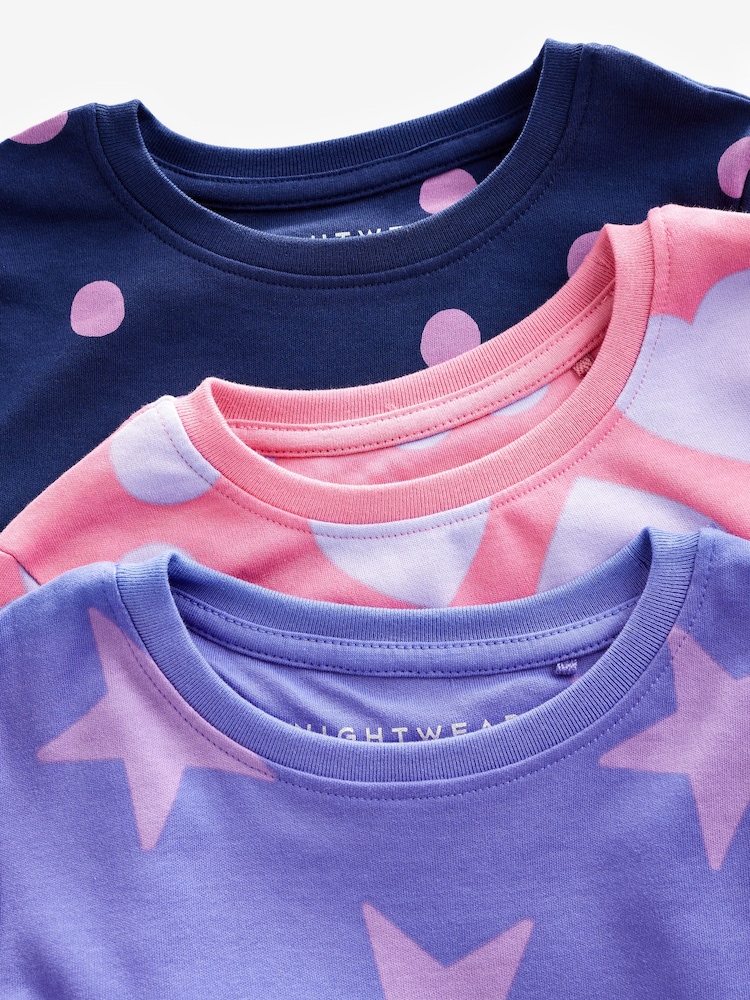Pink/Purple Heart, Spot And Star Pyjamas 3 Pack (9mths-12yrs) - Image 8 of 8