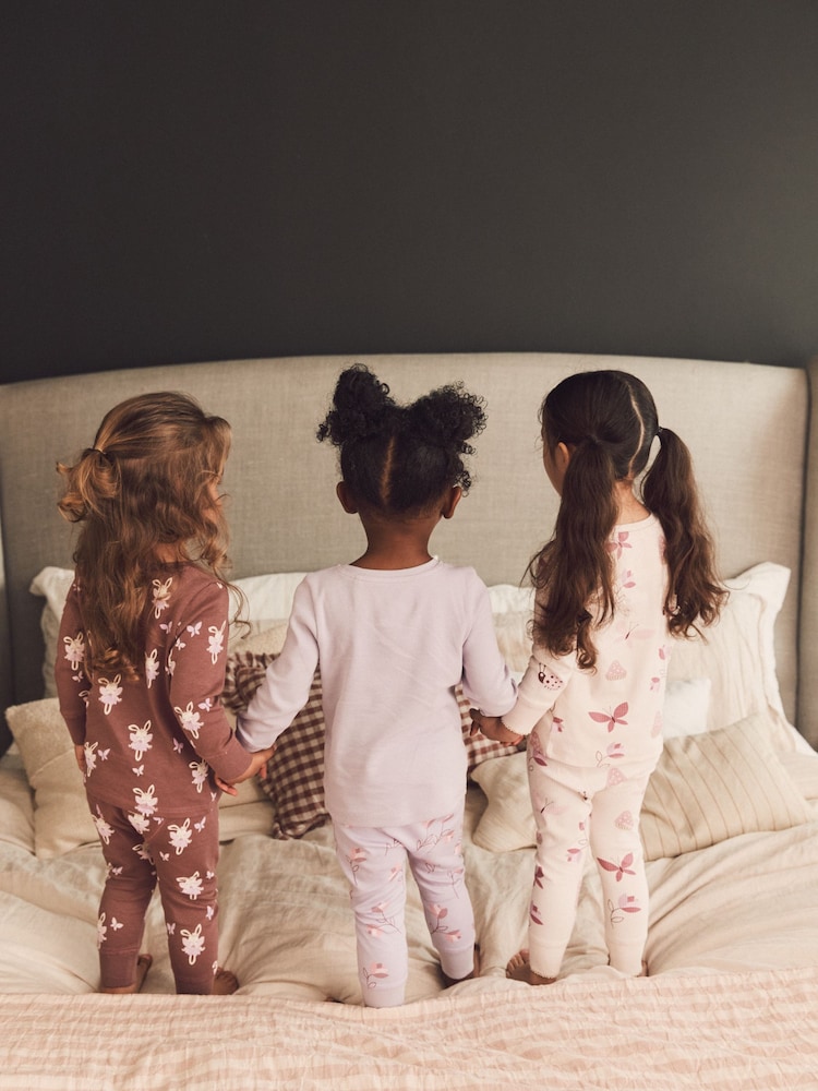 Purple/White Bunny Long Sleeve Printed Snuggle Pyjamas 3 Pack (9mths-8yrs) - Image 3 of 10