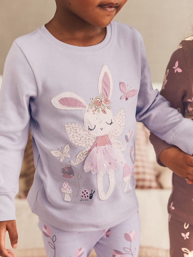 Purple/White Bunny Long Sleeve Printed Snuggle Pyjamas 3 Pack (9mths-8yrs) - Image 4 of 10