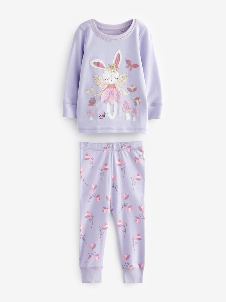 Purple/White Bunny Long Sleeve Printed Snuggle Pyjamas 3 Pack (9mths-8yrs) - Image 6 of 10