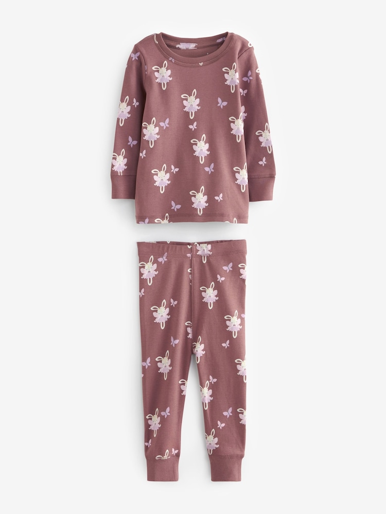 Purple/White Bunny Long Sleeve Printed Snuggle Pyjamas 3 Pack (9mths-8yrs) - Image 8 of 10