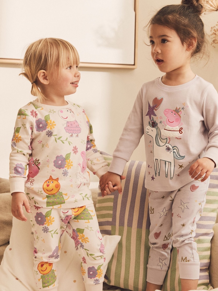 Peppa Pig Lilac Purple/White 2 Pack License Snuggle Pyjamas (9mths-8yrs) - Image 1 of 9