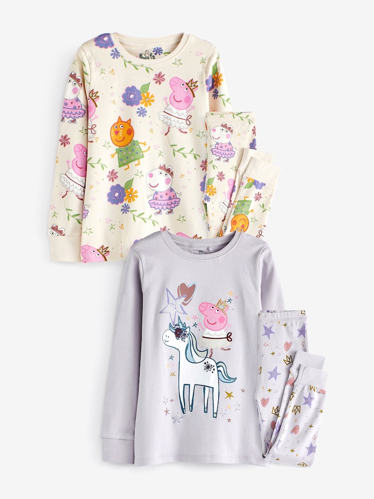 Peppa Pig lilas violet/blanc - Lot de 2 pyjamas Se blottir sous licence (9mois à8ans) - Image 4 of 9