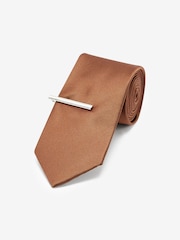 Navy Blue/Tan Brown Twill Ties With Tie Clip 2 Pack - Image 3 of 10
