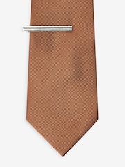 Navy Blue/Tan Brown Twill Ties With Tie Clip 2 Pack - Image 7 of 10