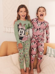 Pink Grün - 2er-Pack Kuschelpyjamas mit Minnie Mouse und Daisy Duck aus 100 % Baumwolle (9 Monate bis 10 Jahre) - Bild 1 von 6