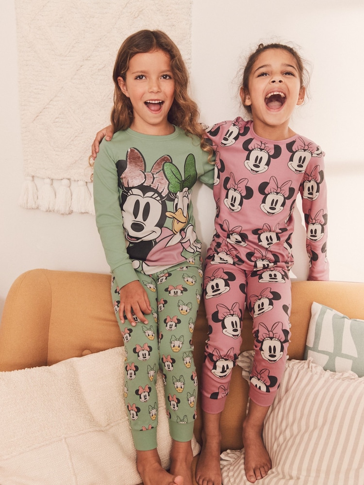 Pink Grün - 2er-Pack Kuschelpyjamas mit Minnie Mouse und Daisy Duck aus 100 % Baumwolle (9 Monate bis 10 Jahre) - Bild 1 von 6