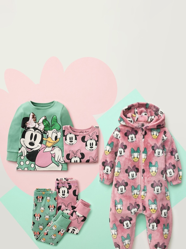 Pink/Green 2 Pack Minnie Mouse And Daisy Duck 100% Cotton Snuggle Pyjamas (9mths-10yrs) - Image 5 of 6