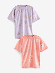 Coral Pink/Purple Floral Nighties 2 Pack (2-14yrs) - Image 1 of 4