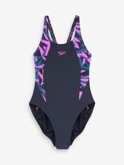 Speedo Womens Navy Hyper Boom Splice Muscleback Swimsuit - Image 8 of 9