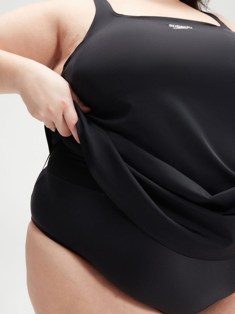 knee length dresses for ladies Plus Size Don't Mesh With Me Cross Back Swim Dress