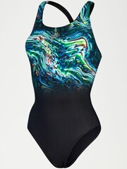 Speedo Womens Black/Green Placement Digital Powerback Swimsuit - Image 6 of 6
