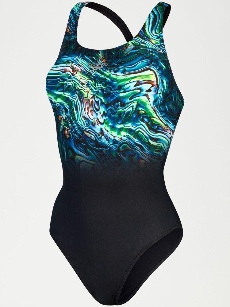 Speedo Womens Black/Green Placement Digital Powerback Swimsuit - Image 6 of 6