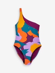 Speedo Womens Green/Orange Printed Asymetric 1 Piece Swimsuit - Image 8 of 9