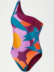 Speedo Womens Green/Orange Printed Asymetric 1 Piece Swimsuit - Image 9 of 9