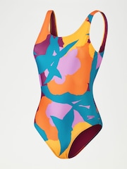 Speedo Womens Green/Orange Printed U-Back Swimsuit - Image 8 of 8