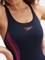 Speedo Womens Navy/Pink Placement Muscleback Swimsuit - Image 5 of 9