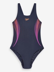 Speedo Womens Navy/Pink Placement Muscleback Swimsuit - Image 8 of 9