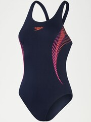 Speedo Womens Navy/Pink Placement Muscleback Swimsuit - Image 9 of 9