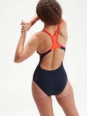 Speedo Navy/Pink Placement Laneback Swimsuit - Image 2 of 7