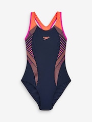 Speedo Navy/Pink Placement Laneback Swimsuit - Image 7 of 7