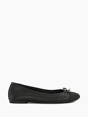 Dune London Black Standard Fit Hallo Charm Trim Leather Ballet Shoes - Image 2 of 5