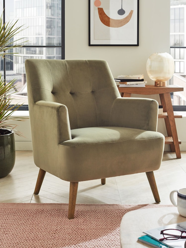 Soft Velvet Dark Sage Green Carter Armchair - Image 1 of 8