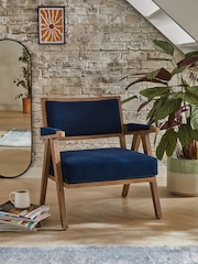 Bronx Frame Soft Velvet Navy Blue Abe Wooden Accent Chair - Image 1 of 8