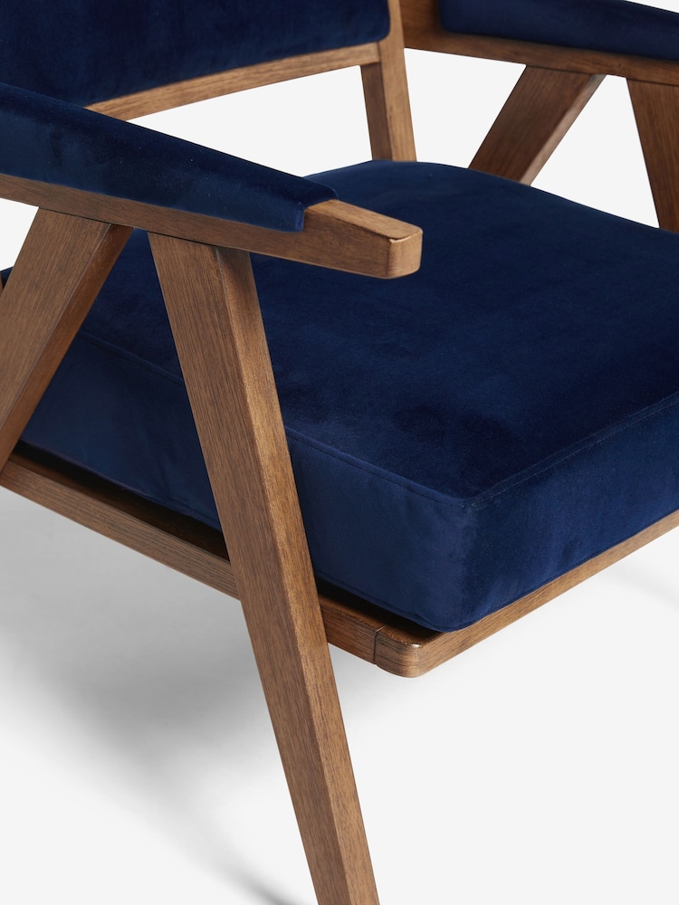 Bronx Frame Soft Velvet Navy Blue Abe Wooden Accent Chair - Image 7 of 7