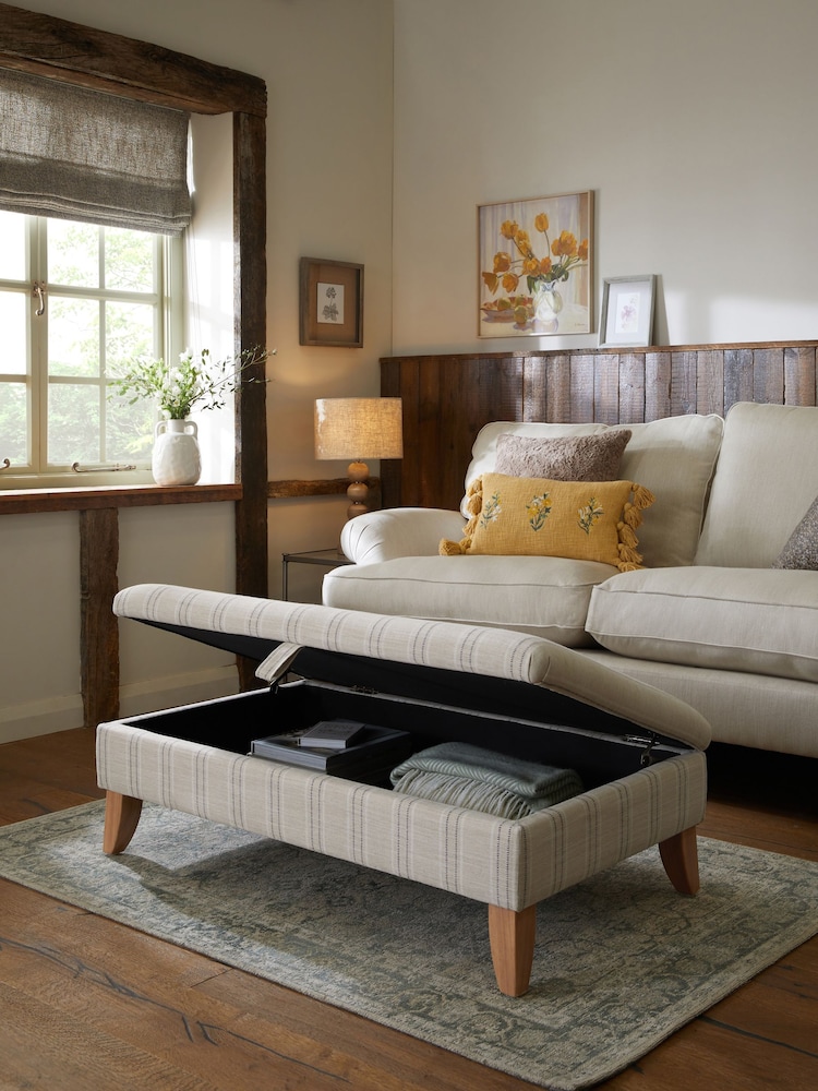 Thatched Linen Look Stripe Natural Albury Large with Storage Footstool - Image 2 of 8