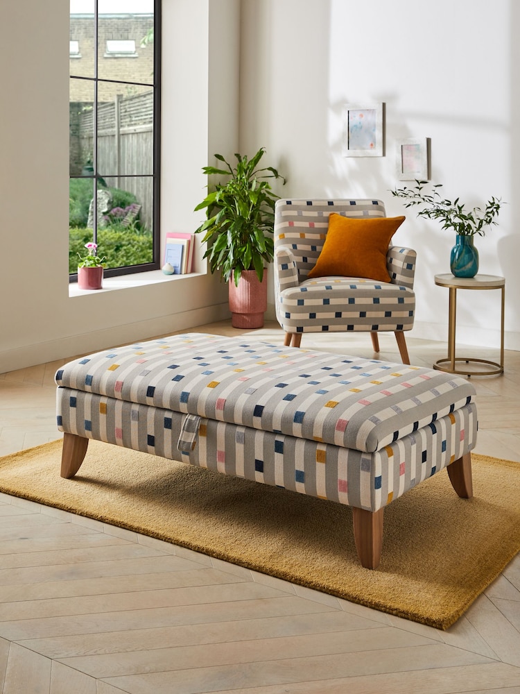 Chunky Stripe Geo Grey Albury Large Footstool - Image 1 of 9