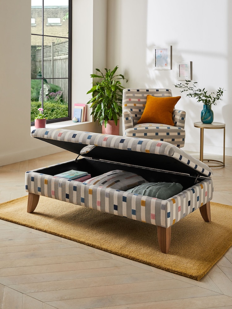 Chunky Stripe Geo Grey Albury Large Footstool - Image 2 of 9