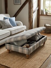 Versatile Check Nevis Grey Albury Large Footstool - Image 2 of 8