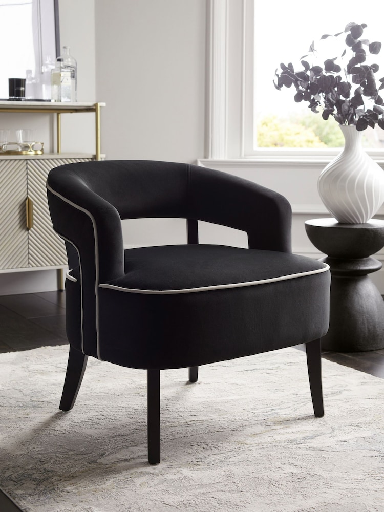 Soft Velvet Black Remi Wood Accent Chair - Image 1 of 9