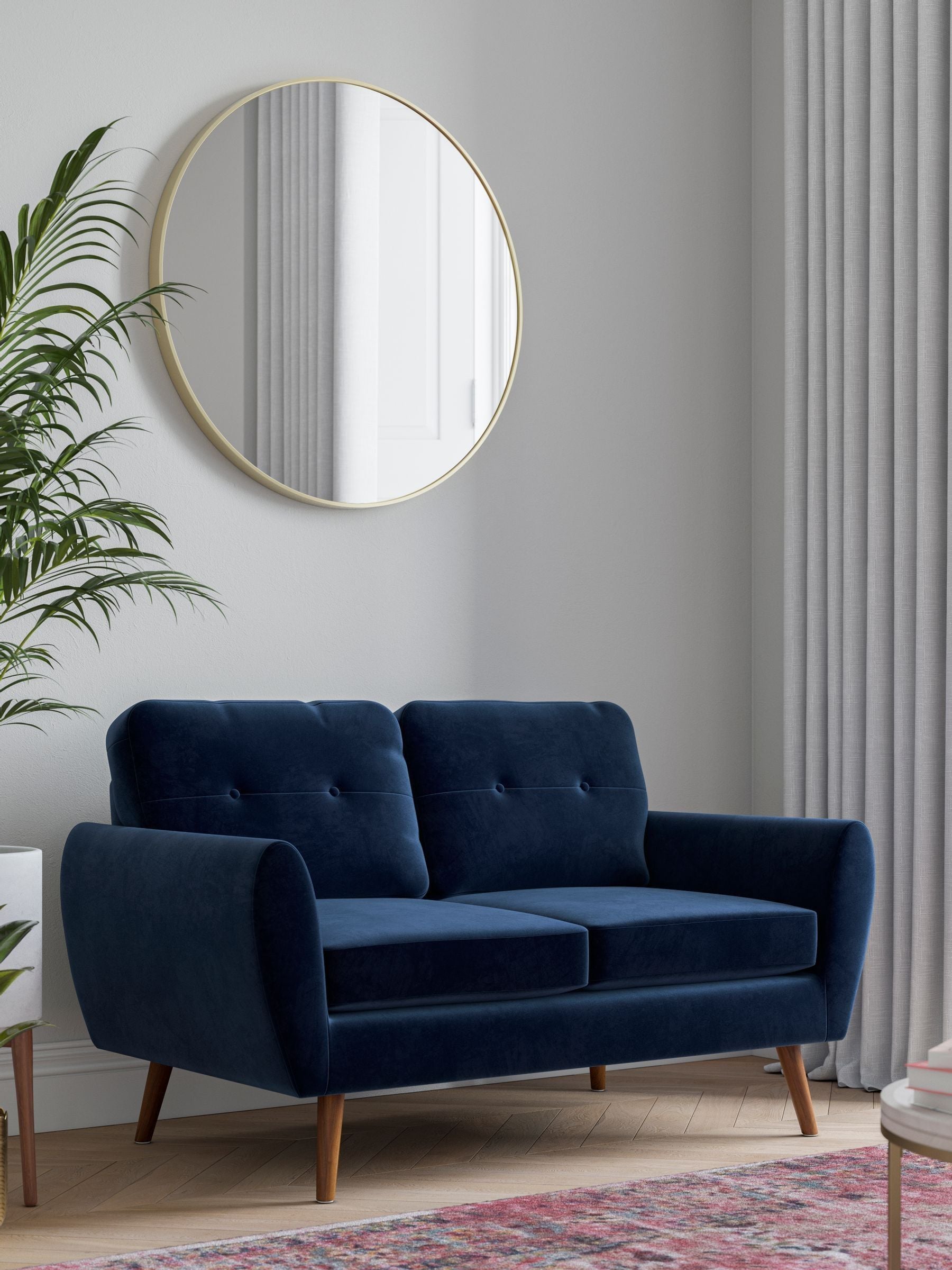 Buy Soft Velvet Navy Blue Bronx Leg Wilson Compact 2 Seater Sofa in a Box from the Next UK online shop