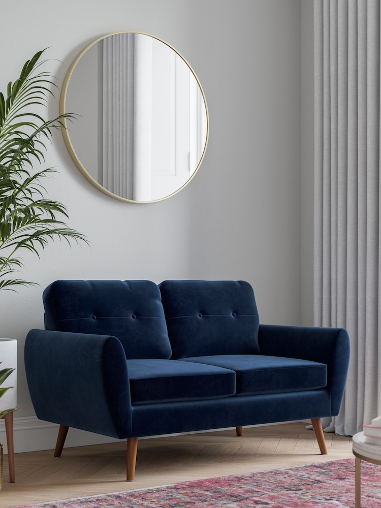 Soft Velvet Navy Blue Bronx Leg Wilson Compact 2 Seater Sofa in a Box - Image 1 of 8