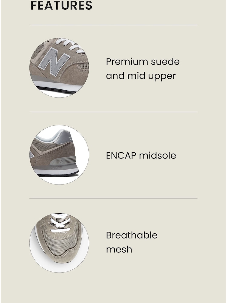 New Balance Light Grey Mens 574 Trainers - Image 3 of 13