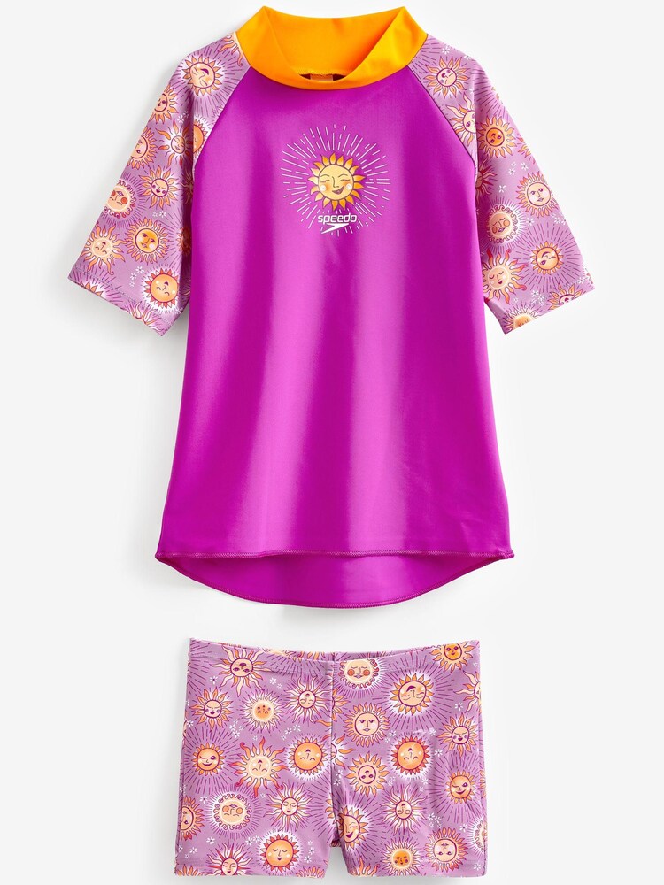Speedo Girls Pink/Purple Digital Short Sleeve Rash Top Set - Image 1 of 1 Speedo Girls Pink/Purple Digital Short Sleeve Rash Top Set - Image 1 of 1